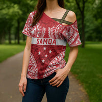 Personalised Toa Samoa Rugby Spirit Cross Shoulder Shirt Red Samoan Tribal Pattern - Polynesian Pride
