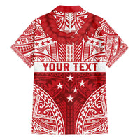Personalised Toa Samoa Rugby Spirit Family Matching Off The Shoulder Long Sleeve Dress and Hawaiian Shirt Red Samoan Tribal Pattern - Polynesian Pride