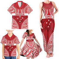 Personalised Toa Samoa Rugby Spirit Family Matching Tank Maxi Dress and Hawaiian Shirt Red Samoan Tribal Pattern - Polynesian Pride
