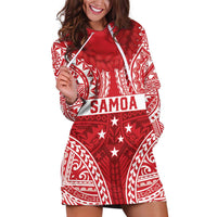 Personalised Toa Samoa Rugby Spirit Hoodie Dress Red Samoan Tribal Pattern - Polynesian Pride