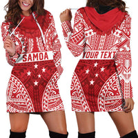 Personalised Toa Samoa Rugby Spirit Hoodie Dress Red Samoan Tribal Pattern - Polynesian Pride