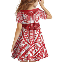 Personalised Toa Samoa Rugby Spirit Kid Short Sleeve Dress Red Samoan Tribal Pattern - Polynesian Pride
