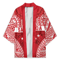Personalised Toa Samoa Rugby Spirit Kimono Red Samoan Tribal Pattern - Polynesian Pride