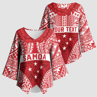 Personalised Toa Samoa Rugby Spirit Kimono Sleeve Blouse Red Samoan Tribal Pattern - Polynesian Pride