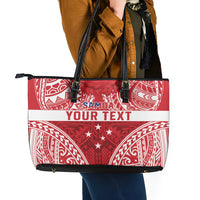 Personalised Toa Samoa Rugby Spirit Leather Tote Bag Red Samoan Tribal Pattern LT9 - Polynesian Pride
