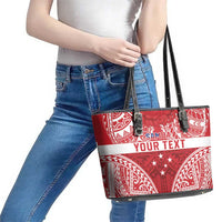 Personalised Toa Samoa Rugby Spirit Leather Tote Bag Red Samoan Tribal Pattern LT9 - Polynesian Pride