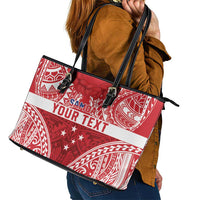 Personalised Toa Samoa Rugby Spirit Leather Tote Bag Red Samoan Tribal Pattern LT9 - Polynesian Pride
