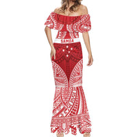 Personalised Toa Samoa Rugby Spirit Mermaid Dress Red Samoan Tribal Pattern - Polynesian Pride