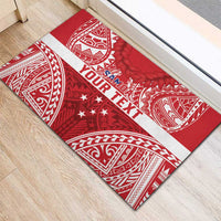Personalised Toa Samoa Rugby Spirit Rubber Doormat Red Samoan Tribal Pattern - Polynesian Pride