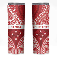Personalised Toa Samoa Rugby Spirit Skinny Tumbler Red Samoan Tribal Pattern - Polynesian Pride