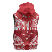 Personalised Toa Samoa Rugby Spirit Sleeveless Zip Hoodie Red Samoan Tribal Pattern LT9 - Polynesian Pride