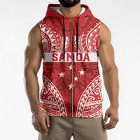 Personalised Toa Samoa Rugby Spirit Sleeveless Zip Hoodie Red Samoan Tribal Pattern LT9 - Polynesian Pride
