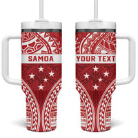Personalised Toa Samoa Rugby Spirit Tumbler With Handle Red Samoan Tribal Pattern - Polynesian Pride