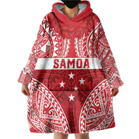Personalised Toa Samoa Rugby Spirit Wearable Blanket Hoodie Red Samoan Tribal Pattern - Polynesian Pride