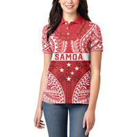 Personalised Toa Samoa Rugby Spirit Women Polo Shirt Red Samoan Tribal Pattern - Polynesian Pride