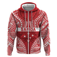 Personalised Toa Samoa Rugby Spirit Zip Hoodie Red Samoan Tribal Pattern - Polynesian Pride
