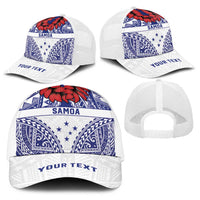 Personalised Toa Samoa Rugby Spirit Baseball Net Cap White Samoan Tribal Pattern LT9 - Polynesian Pride