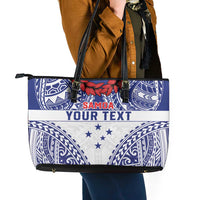 Personalised Toa Samoa Rugby Spirit Leather Tote Bag White Samoan Tribal Pattern LT9 - Polynesian Pride