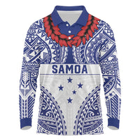 Personalised Toa Samoa Rugby Spirit Long Sleeve Polo Shirt White Samoan Tribal Pattern LT9 White - Polynesian Pride