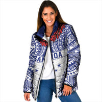 Personalised Toa Samoa Rugby Spirit Padded Jacket White Samoan Tribal Pattern LT9 Women White - Polynesian Pride