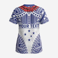 Personalised Toa Samoa Rugby Spirit Scrub Top White Samoan Tribal Pattern - Polynesian Pride