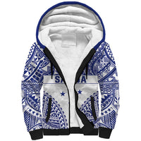 Personalised Toa Samoa Rugby Spirit Sherpa Hoodie White Samoan Tribal Pattern - Polynesian Pride