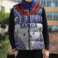 Personalised Toa Samoa Rugby Spirit Sleeveless Puffer Jacket White Samoan Tribal Pattern LT9 - Polynesian Pride