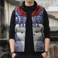 Personalised Toa Samoa Rugby Spirit Sleeveless Puffer Jacket White Samoan Tribal Pattern LT9 - Polynesian Pride