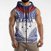 Personalised Toa Samoa Rugby Spirit Sleeveless Zip Hoodie White Samoan Tribal Pattern LT9 - Polynesian Pride