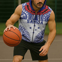 Personalised Toa Samoa Rugby Spirit Sleeveless Zip Hoodie White Samoan Tribal Pattern LT9 - Polynesian Pride