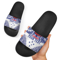 Personalised Toa Samoa Rugby Spirit Slide Sandals White Samoan Tribal Pattern LT9 - Polynesian Pride