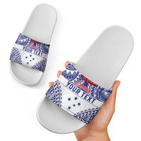 Personalised Toa Samoa Rugby Spirit Slide Sandals White Samoan Tribal Pattern LT9 - Polynesian Pride