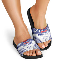 Personalised Toa Samoa Rugby Spirit Slide Sandals White Samoan Tribal Pattern LT9 - Polynesian Pride