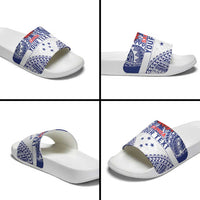 Personalised Toa Samoa Rugby Spirit Slide Sandals White Samoan Tribal Pattern LT9 - Polynesian Pride