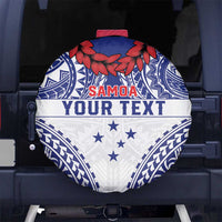 Personalised Toa Samoa Rugby Spirit Spare Tire Cover White Samoan Tribal Pattern - Polynesian Pride