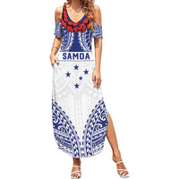 Personalised Toa Samoa Rugby Spirit Summer Maxi Dress White Samoan Tribal Pattern - Polynesian Pride