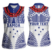 Personalised Toa Samoa Rugby Spirit Women Sleeveless Polo Shirt White Samoan Tribal Pattern LT9 - Polynesian Pride