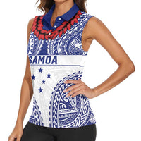 Personalised Toa Samoa Rugby Spirit Women Sleeveless Polo Shirt White Samoan Tribal Pattern LT9 - Polynesian Pride