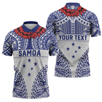 Personalised Toa Samoa Rugby Spirit Zipper Polo Shirt White Samoan Tribal Pattern LT9 - Polynesian Pride