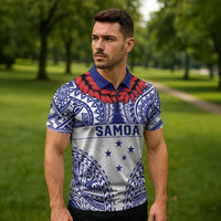 Personalised Toa Samoa Rugby Spirit Zipper Polo Shirt White Samoan Tribal Pattern LT9 - Polynesian Pride