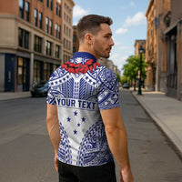 Personalised Toa Samoa Rugby Spirit Zipper Polo Shirt White Samoan Tribal Pattern LT9 - Polynesian Pride