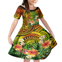 Polynesia Family Matching Puletasi Dress and Hawaiian Shirt Pasifika Tribal with Tropical Flowers LT9 Daughter's Dress Reggae - Polynesian Pride