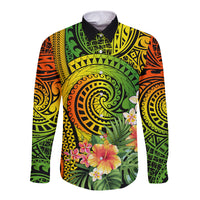 Polynesia Long Sleeve Button Shirt Pasifika Tribal with Tropical Flowers LT9 Unisex Reggae - Polynesian Pride