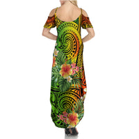 Polynesia Summer Maxi Dress Pasifika Tribal with Tropical Flowers LT9 - Polynesian Pride