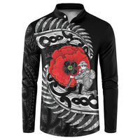 ANZAC Day Aotearoa Silver Fern Maori Personalised Button Sweatshirt LT9 Black - Polynesian Pride
