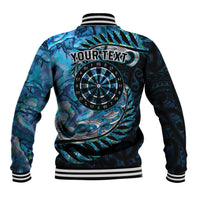 New Zealand Darts Personalised Baseball Jacket Aotearoa Silver Fern Blue Papua Shell Spirit LT9 - Polynesian Pride