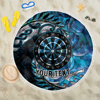 New Zealand Darts Personalised Beach Blanket Aotearoa Silver Fern Blue Papua Shell Spirit LT9 One Size 150cm Blue - Polynesian Pride