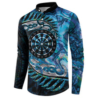 New Zealand Darts Personalised Button Sweatshirt Aotearoa Silver Fern Blue Papua Shell Spirit LT9 - Polynesian Pride