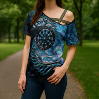 New Zealand Darts Personalised Cross Shoulder Shirt Aotearoa Silver Fern Blue Papua Shell Spirit - Polynesian Pride