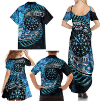 New Zealand Darts Personalised Family Matching Summer Maxi Dress and Hawaiian Shirt Aotearoa Silver Fern Blue Papua Shell Spirit